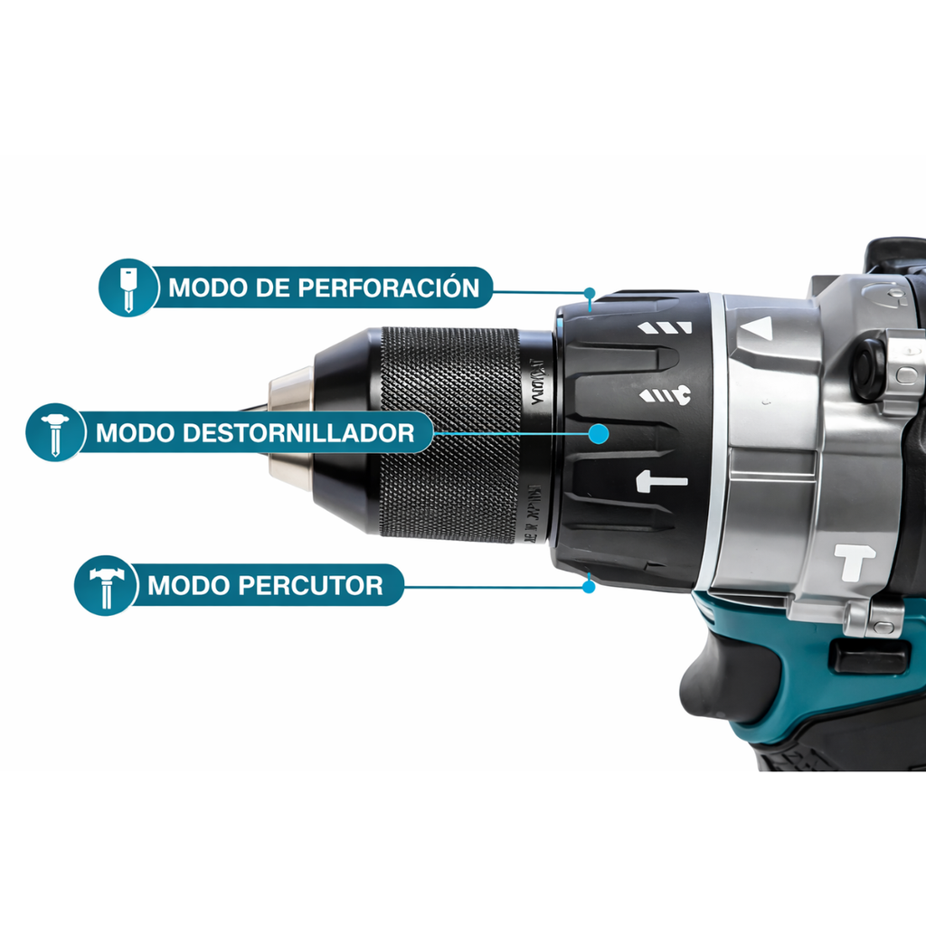 Kit Taladro y Atornillador Profesional 40V Titanium Completo + Maleta, Batería Extra, Base de Carga y Kit de Mechas