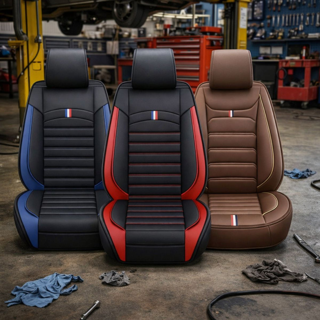 Funda de Auto Universal Prime en Cuero Legítimo con Airbag +REGALOS: Alfombras de Cuero y Funda para Volante