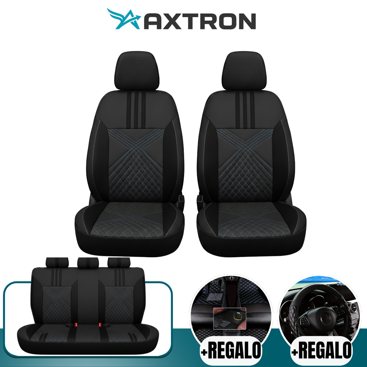 Capa de Auto Universal Velour en Cuero Legítimo con AirBag +REGALOS: Alfombra de Cuero y Funda para Volante