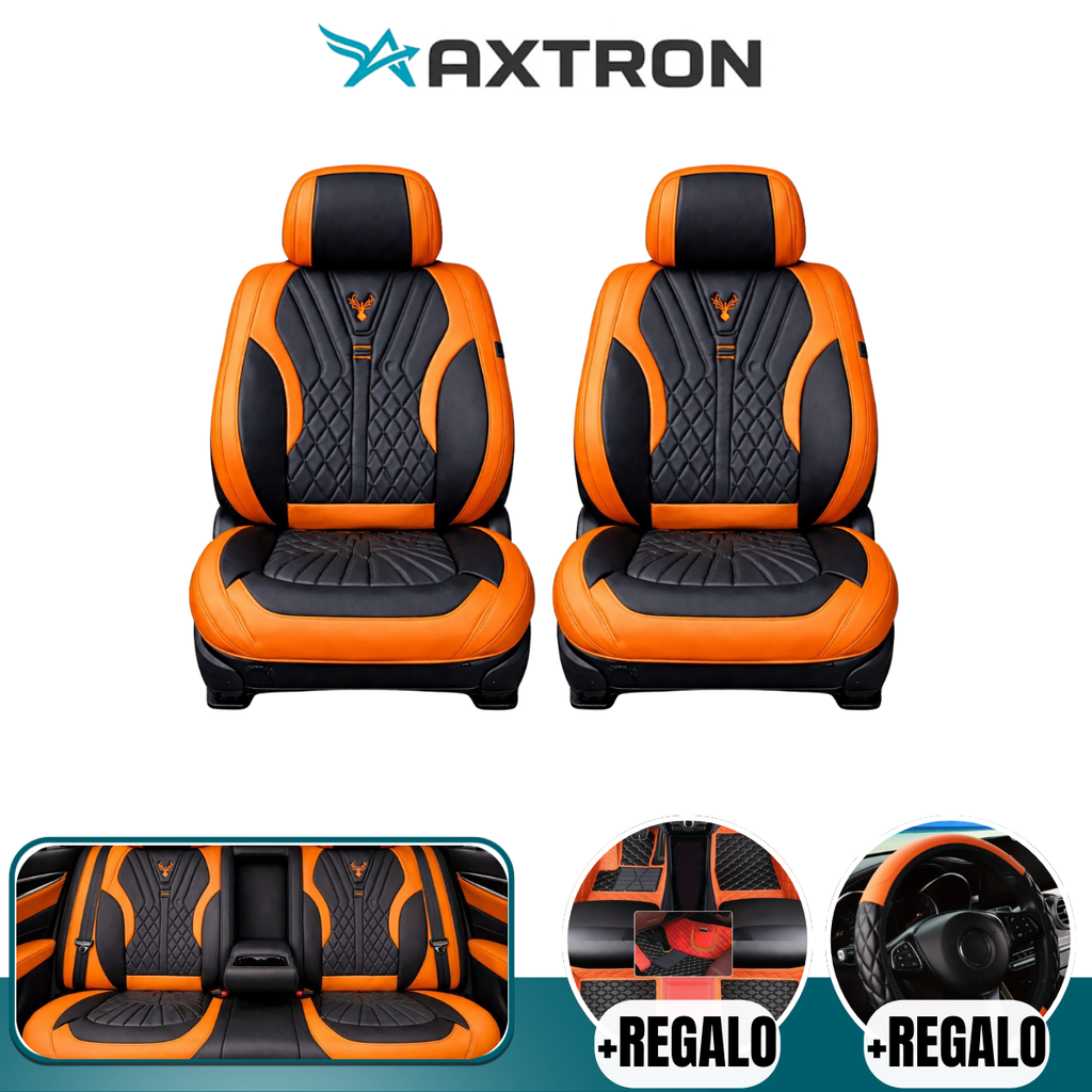 Funda para Auto Hunder Universal en Cuero Legítimo con Airbag Incorporado + REGALO: Alfombra y Funda para Volante